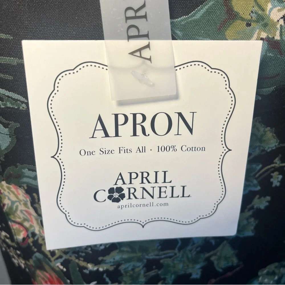 April Cornel Merry Black Apron Holly Berries Roses NWT